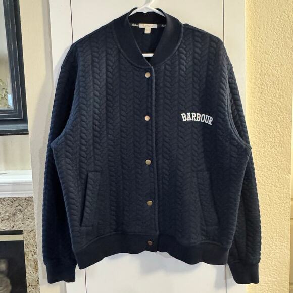 BARBOUR Oversized Chesil Overlay Quilted Jacket Snap Button Navy Blue Size 4 - Picture 6 of 12